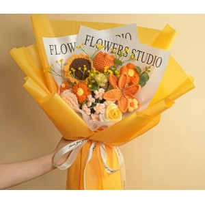 针织毛线花束成品向日葵手工编织仿真玫瑰百合钩织花束情人节礼物
